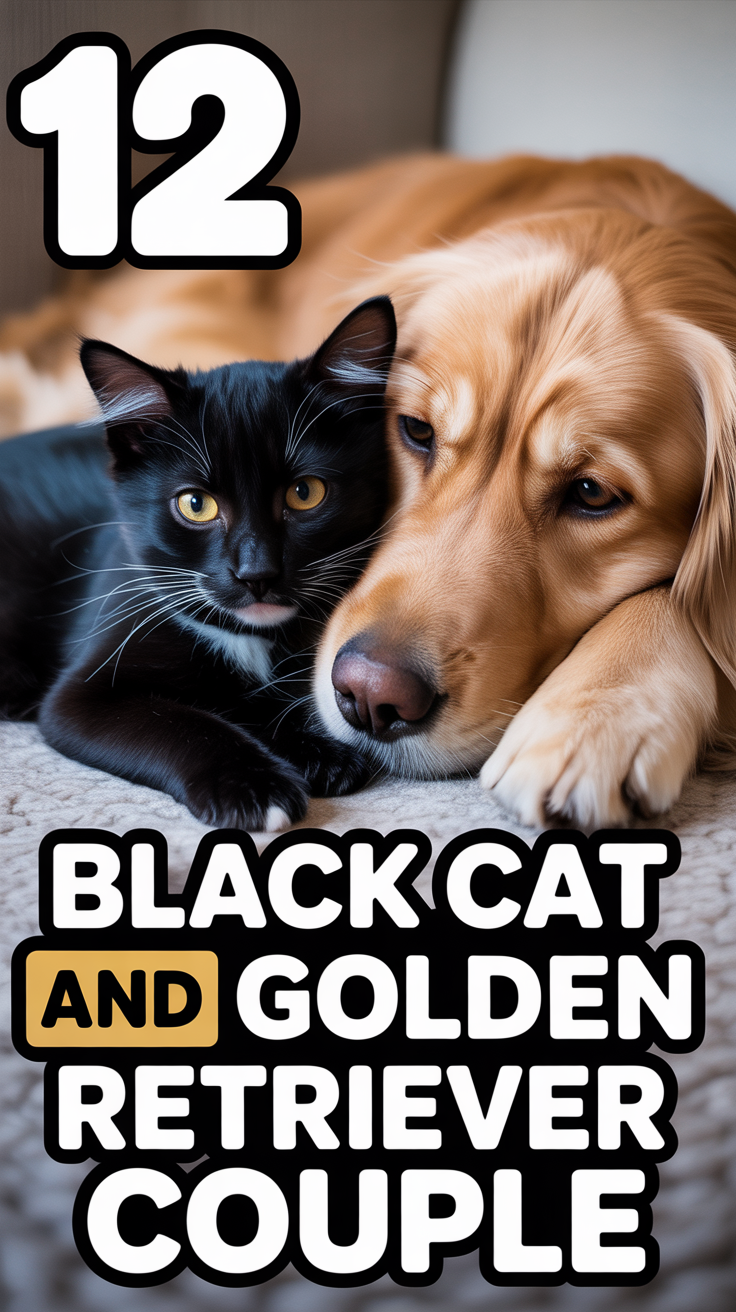 💖 12 Black Cat And Golden Retriever Couple