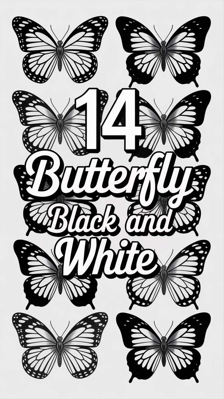 🦋 14 Butterfly Black And White
